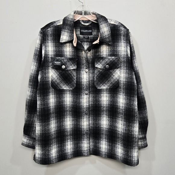 Wildfang The Essential Flannel Shacket Jacket Small Black Plaid Warm Relaxed
